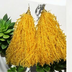 Yellow Scrubby Fringe Earrings